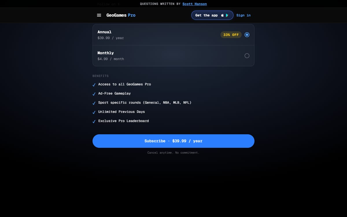 Страница подписки GeoSports Pro