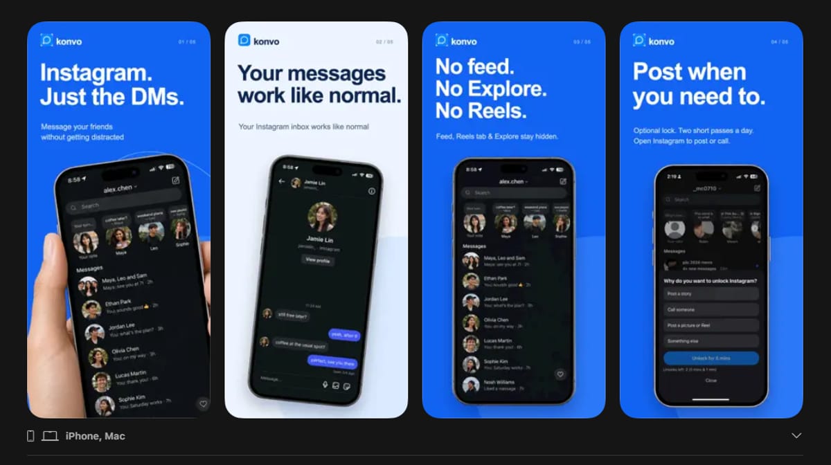 Скриншоты Konvo на странице приложения в App Store