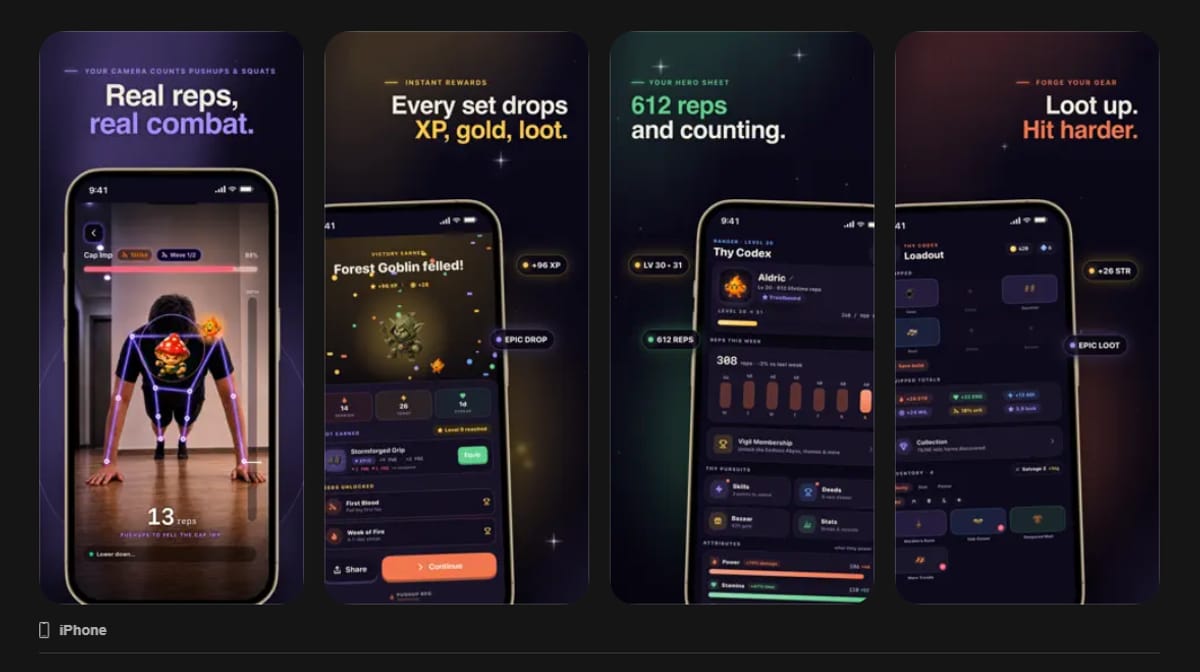 Скриншоты Pushup RPG на странице приложения в App Store